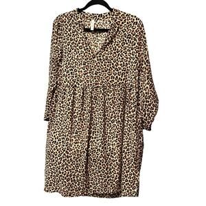 NEW! MTS Women's Cheetah Print V- Neck Empire Short Dress w/ Sleeve w/Button-L